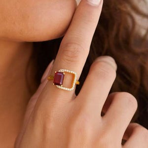 18k Gold Plated Garnet Ring: Sterling Silver January Birthstone