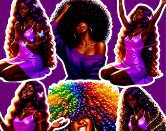 Pegatina de chica negra con corte de beso / Pegatina de melanina para portátil / Pegatina de vinilo de mujer afro / Bonita pegatina para planificador / Calcomanía estética impermeable