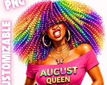 Imágenes prediseñadas PNG de August Queen, diseño de mujer negra enojada del signo zodiacal Leo (descarga digital)