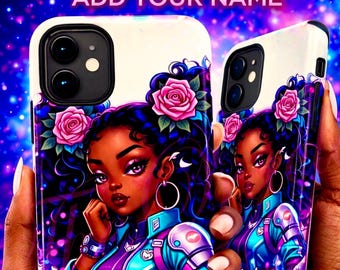 Funda para teléfono personalizada de alta resolución con diseño de chica negra / Funda para iPhone con nombre personalizado de chica afroamericana, estética de reina de la melanina / Cubierta protectora resistente