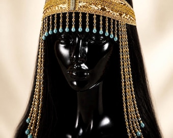 Gold Egyptian Goddess Headpiece Cleopatra Snake Crown Boho Beaded Costume Crown for Cosplay Theater Festival Looks Goddess Costume Accessory