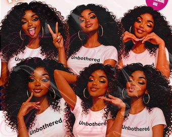 Imagen prediseñada PNG de mujer negra imperturbable, diseño para sublimación, descarga digital.