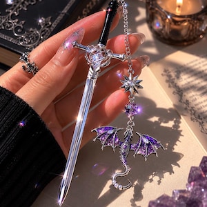 Vintage Purple Dragon Sword Bookmark Dark Fantasy Metal Medieval Dagger Bookmark Hair Pin Bookmark Book Lover Gift Aesthetic Accessory