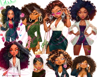 Black Girl Boss PNG Clipart, Afro Stickers (Digital Download Download, Commercial use)