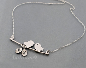 Bird Necklace, Personalized love bird on branch necklace, jewelry gift for her