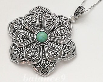 Mandala Flower Necklace, Statement filigree flower pendant necklace, Jewelry gift for her, by balance9