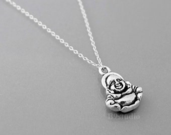 Happy Buddha Necklace, good luck necklace, Yoga Jewelry, Antique silver laughing Buddha pendant, holidays gift, by balance9