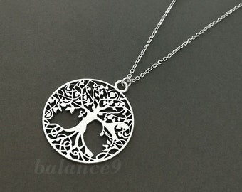 Sterling Silver Arbre Et Fleur De Vie Pendentif comprend 20/" Italian Chaîne Serpent