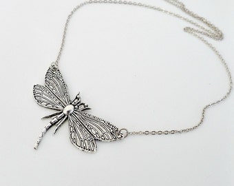 Dragonfly Necklace, Silver dragonfly charm necklace, Jewelry gift for her