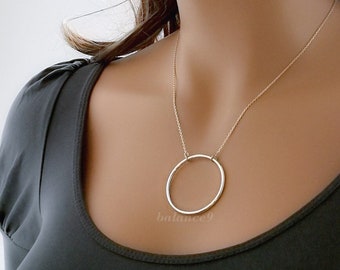Large Circle Necklace, Silver karma hoop necklace, Big Circle Necklace, Eternity Karma Ring Necklace