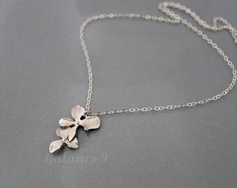 Flower Necklace, Orchid dainty two flowers pendant necklace, Jewelry gift for her, by balance9