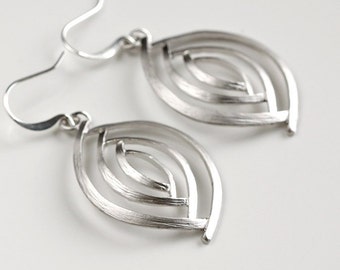 Silver Leaf Earrings, mod leaf dangle earrings, Jewelry gift for her, by balance9