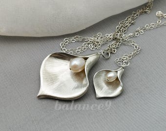Flower Necklace, large or small calla lily pendant, Jewelry gift.