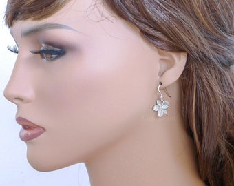Azalea Flower Earrings, Silver / Gold dainty flower dangle earrings, Jewelry gift for her, by balance9