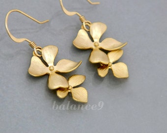 Orchid Flower Earrings, Gold / Silver dainty wild orchid earrings, Jewelry gift for her, by balance9