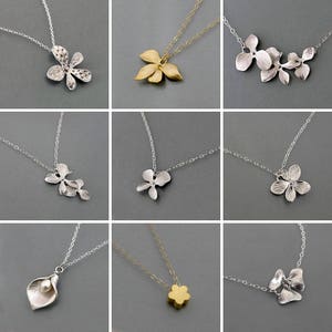 Dainty Flower Necklace, Gold / Silver orchid, iris, azalea, lily necklaces, Floral jewelry for her