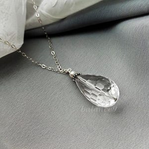 Natural Crystal Necklace, Ice clear teardrop rock crystal quartz sterling silver pendant, High quality gemstone jewelry, gift for her