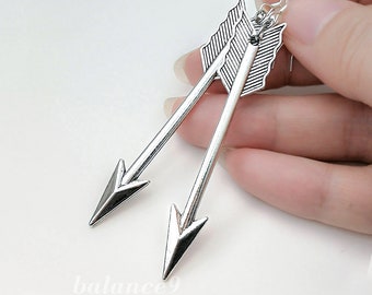 Arrow Earrings, silver arrow dangle earrings, archer jewelry, Gift for her