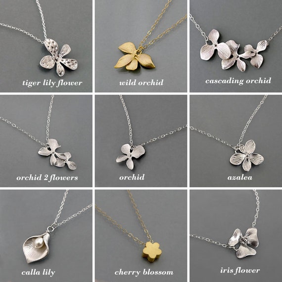 Dainty Flower Necklace Gold Silver Orchid Iris Azalea Lily