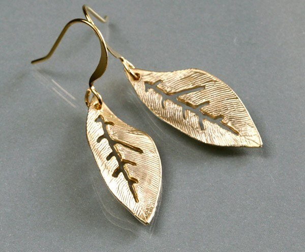 Gold leaf earrings dainty leaf drop earrings delicate charm | Etsy