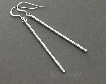 Bar Earrings, Silver long stick dangle earrings, Minimalist jewelry, Gift for her