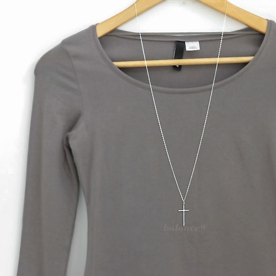 Cross Necklace, Women cross necklace, Long minimalist cross pendant necklace, Jewelry gift for her, by balance9