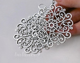 Large Filigree Earrings, Women flower silver statement dangles, Jewelry gift