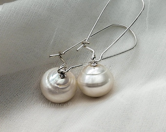 Pearl Earrings, Rondelle Baroque drop in sterling silver or gold filled, Jewelry gift
