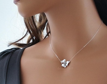 Iris Flower Necklace, Silver dainty floral jewelry, Gift for her