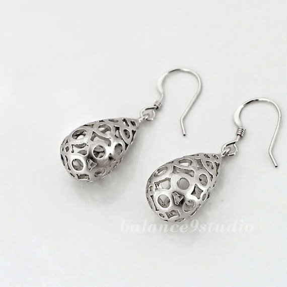 Silver Drop Earrings, Filigree Teardrop Dangle Earrings, Jewelry