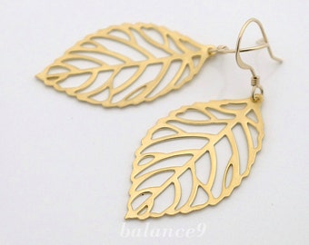 Filigree Leaf Earrings, Gold / Silver leaf dangle earrings, everyday jewelry, Gift for her, by balance9