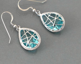 Blue crystal earrings, Aqua blue crystal drop earrings, Jewelry gift for her, by balance9