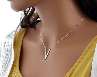 V Necklace, Chevron pendant, Minimalist Jewelry Gift in Silver or Gold