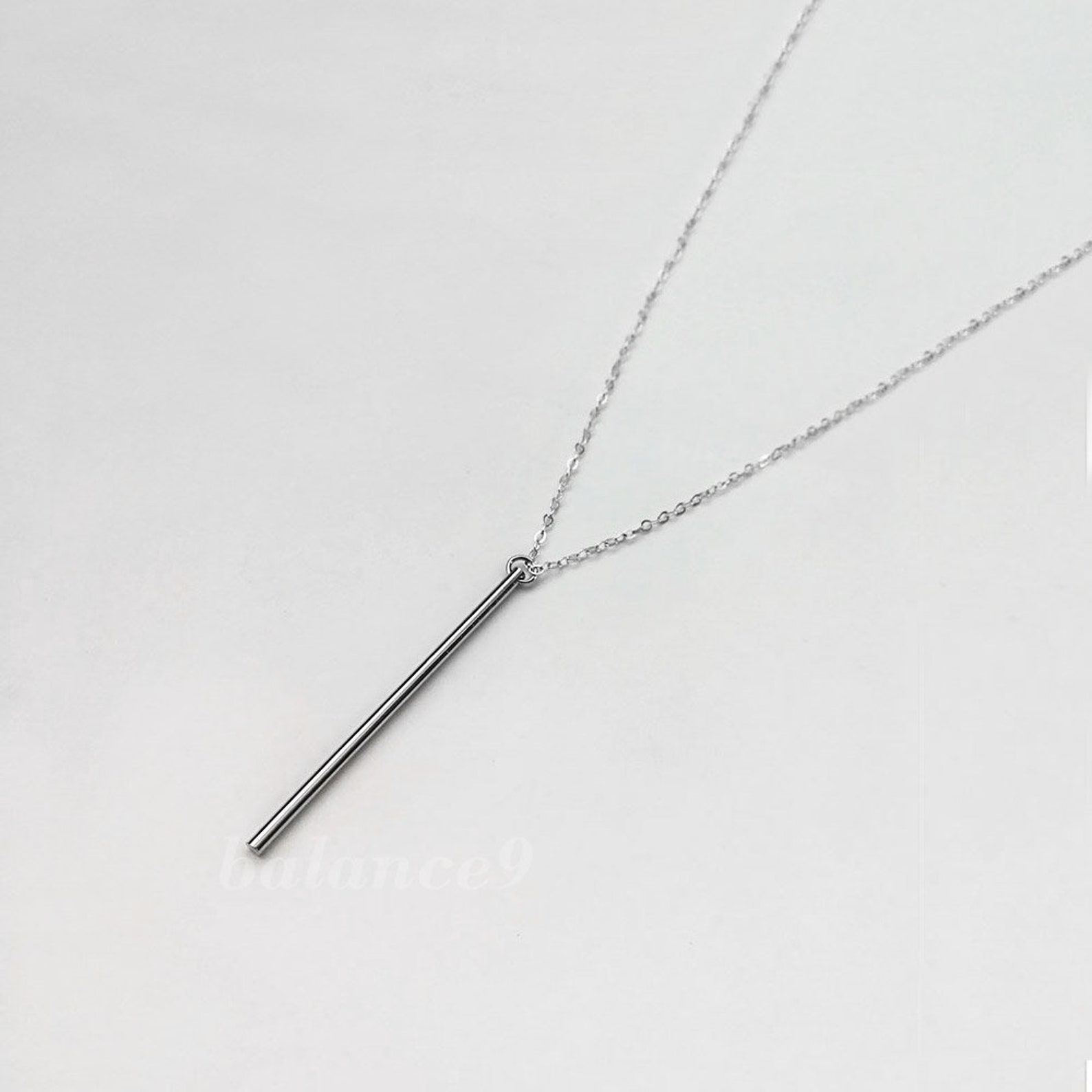 Bar Pendant Necklace Bar Drop Necklace Long Silver Stick Etsy
