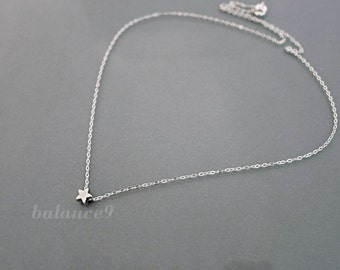 Tiny Star Necklace, Silver / Gold dainty Star charm pendant, sterling silver chain, everyday jewelry, holidays gift, by balance9