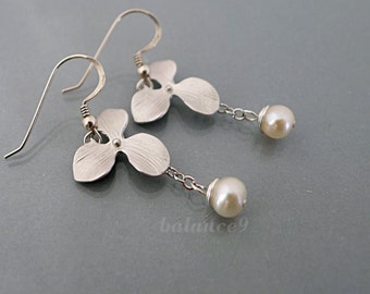 Orchid Flower Earrings, Silver / Gold flower dangle earrings, Jewelry gift for her