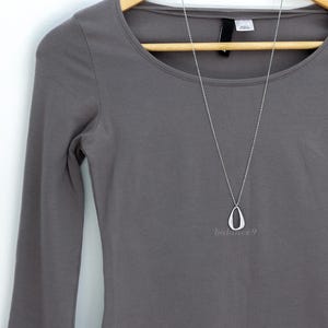 Long Drop Necklace, Silver minimalist hammered circle pendant necklace, women jewelry gift for her