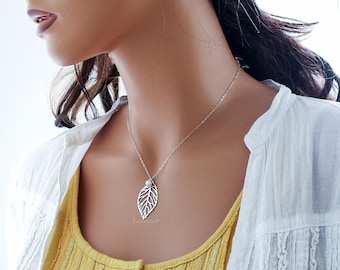 Collar de hoja de plata, colgante de hoja de filigrana y perla, regalo de joyería