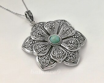 Mandala Flower Necklace, statement filigree flower pendant necklace, Jewelry gift for her, by balance9