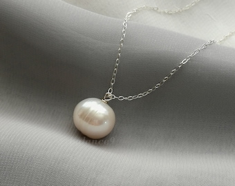 Single Pearl Necklace, Large white Baroque pearl pendant, Jewelry gift