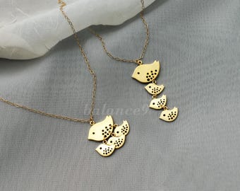 Mother Bird Necklace, & 1 2 3 kids pendant, Gold or Silver, Family Jewelry Gift