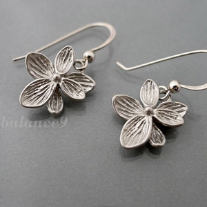 Azalea Flower Earrings, Silver / Gold dainty flower dangle earrings, Jewelry gift for her, by balance9 image 3