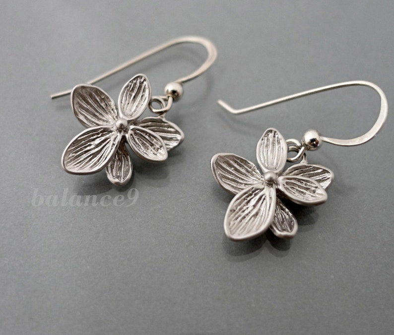 Azalea Flower Earrings, Silver / Gold dainty flower dangle earrings, Jewelry gift for her, by balance9 image 3