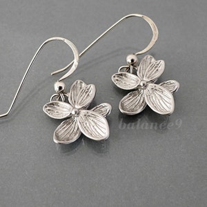 Azalea Flower Earrings, Silver / Gold dainty flower dangle earrings, Jewelry gift for her, by balance9 image 2