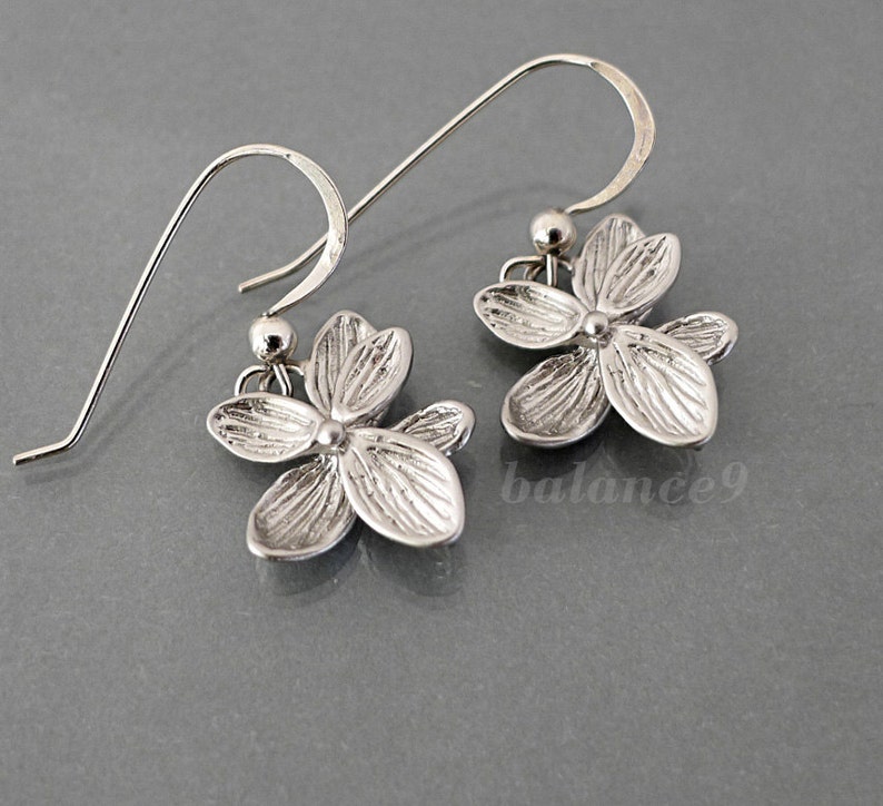 Azalea Flower Earrings, Silver / Gold dainty flower dangle earrings, Jewelry gift for her, by balance9 image 2