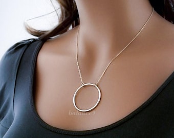 Large Circle Necklace, Silver karma hoop pendant, Eternity karma ring, Minimalist jewelry gift