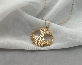 Collar de calavera de azúcar, colgante de flor dorada, Día de Muertos, regalo de joyería de Halloween