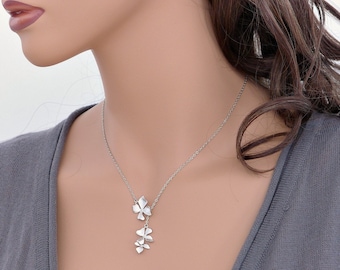Silver orchid necklace, dainty flower necklace, lariat wild flowers 1&2, bridesmaid wedding gift, Everyday jewelry, by balance9