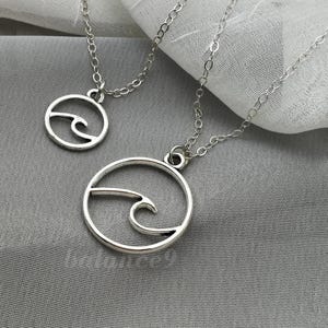 Ocean Wave-ketting, zilveren grote of kleine strandgolfhangerketting, sieraden cadeau voor haar