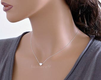 Dainty heart necklace, small charm necklace, gift for her, silver heart jewelry, minimalist simple, Sterling silver chain, by balance9